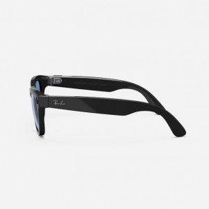 عینک هوشمند ری بن متا مدل مشکی براق با عدسی ترنزیشن (انتقالی)آبی آسمانی RAY-BAN META SKYLER transitions RW4010 سایز 50mm