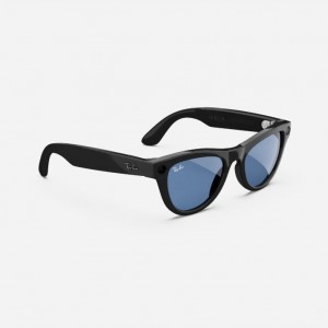 عینک هوشمند ری بن متا مدل مشکی براق با عدسی ترنزیشن (انتقالی)آبی آسمانی RAY-BAN META SKYLER transitions RW4010 سایز 50mm