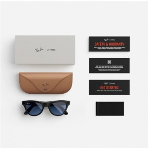 عینک هوشمند ری بن متا مدل مشکی براق با عدسی ترنزیشن (انتقالی)آبی آسمانی RAY-BAN META SKYLER transitions RW4010 سایز 50mm
