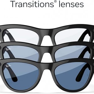 عینک هوشمند ری بن متا مدل مشکی براق با عدسی ترنزیشن (انتقالی)آبی آسمانی RAY-BAN META SKYLER transitions RW4010 سایز 50mm