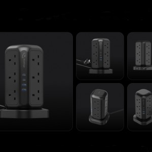 چند راهی برق و فست شارژر مولتی پورت همراه با محافظ نوسان مدل EXT01 گلتیج Power Strip Tower 01- GaN