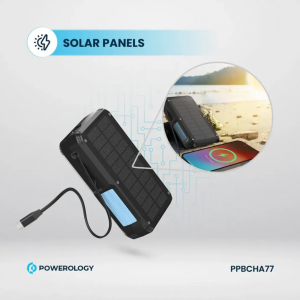 پاوربانک وایرلس شارژ خورشیدی 27000 پاورولوژی Powerology Solar Wireless Charging Power Bank PPBCHA77 همراه با کابل متصل