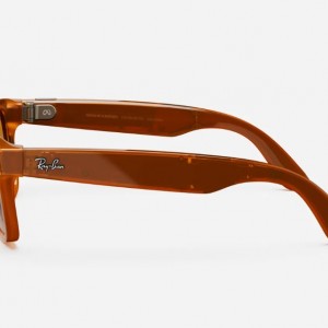 عینک هوشمند ری بن متا مدل وایفارر رنگ کارامل براق با عدسی قهوه ای پلاریزه RAY-BAN META WAYFARER RW4008 سایز 53