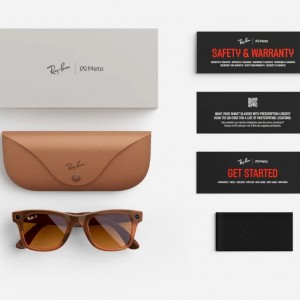 عینک هوشمند ری بن متا مدل وایفارر رنگ کارامل براق با عدسی قهوه ای پلاریزه RAY-BAN META WAYFARER RW4008 سایز 53