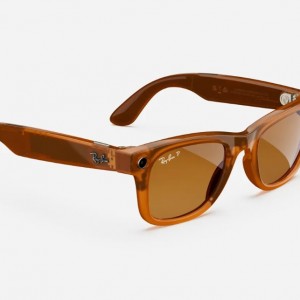 عینک هوشمند ری بن متا مدل وایفارر رنگ کارامل براق با عدسی قهوه ای پلاریزه RAY-BAN META WAYFARER RW4008 سایز 53