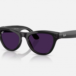 عینک هوشمند ری بن متا مدل اسکایلر رنگ مشکی براق با عدسی ترنزیشن (انتقالی) بنفش (یاقوتی ارغوانی)RAY-BAN META SKYLER transitions RW4010 سایز 52mm