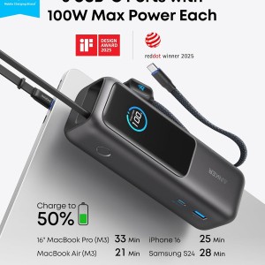 پاوربانک انکر ۲۵۰۰۰ میلی آمپر ۱۶۵ وات Anker Zolo PowerBank 25K 165W Built-In USB-C مدل A1695