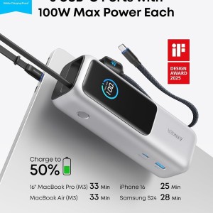 پاوربانک انکر ۲۵۰۰۰ میلی آمپر ۱۶۵ وات Anker Zolo PowerBank 25K 165W Built-In USB-C مدل A1695