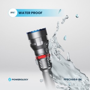 چراغ قوه حرفه ای ضد آب و پر نور پاورولوژی Powerology 4000mAh Waterproof LED Flashlight PPBCHA64-BK