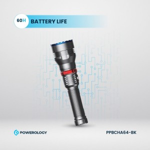 چراغ قوه حرفه ای ضد آب و پر نور پاورولوژی Powerology 4000mAh Waterproof LED Flashlight PPBCHA64-BK