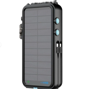 Powerology 16000mAh Solar Power Bank with FM Radio Speaker and Lights - Black