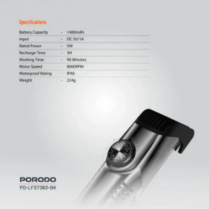 ماشین اصلاح شارژی ضد آب پرودو Porodo Lifestyle Air suction Beard and body trimmer lfs063