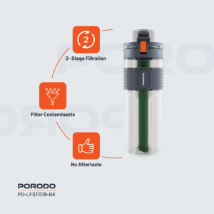 بطری آب تصفیه‌دار دو مرحله‌ای سفری پرودو PORODO PD-LFST079-BK