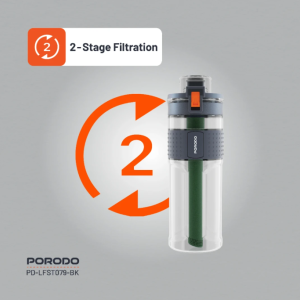 بطری آب تصفیه‌دار دو مرحله‌ای سفری پرودو PORODO PD-LFST079-BK