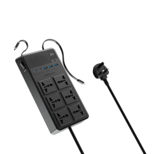 چند راهی برق 2500 وات مدل PWCUQC030 پاورولوژی Powerology 2500W 6AC Power Strip with Built-In Retractable Cables