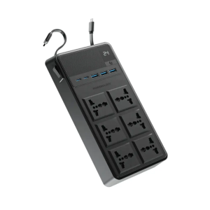 چند راهی برق 2500 وات مدل PWCUQC030 پاورولوژی Powerology 2500W 6AC Power Strip with Built-In Retractable Cables