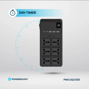 چند راهی برق 2500 وات مدل PWCUQC030 پاورولوژی Powerology 2500W 6AC Power Strip with Built-In Retractable Cables