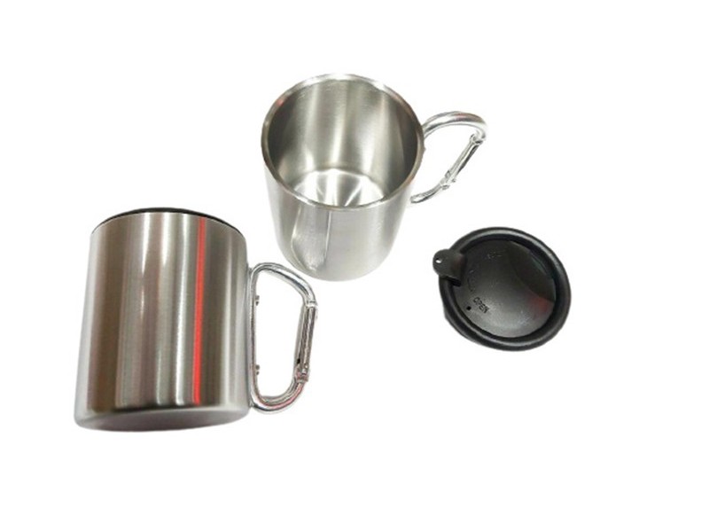 لیوان سفری استیل درب دار دسته کارابین دار