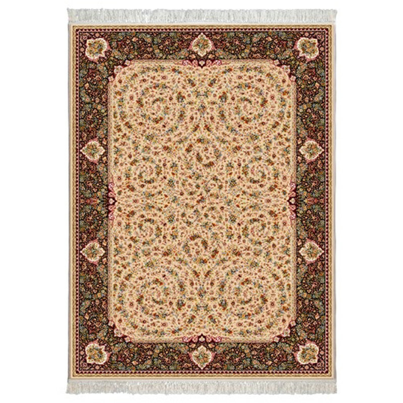 فرش ماشینی محتشم طرح گل فرنگ زمینه بادامی 1200 شانه