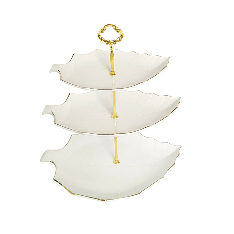 شیرینی خوری 3 طبقه  لیمون چینی مدل برگ خط طلا کد:138