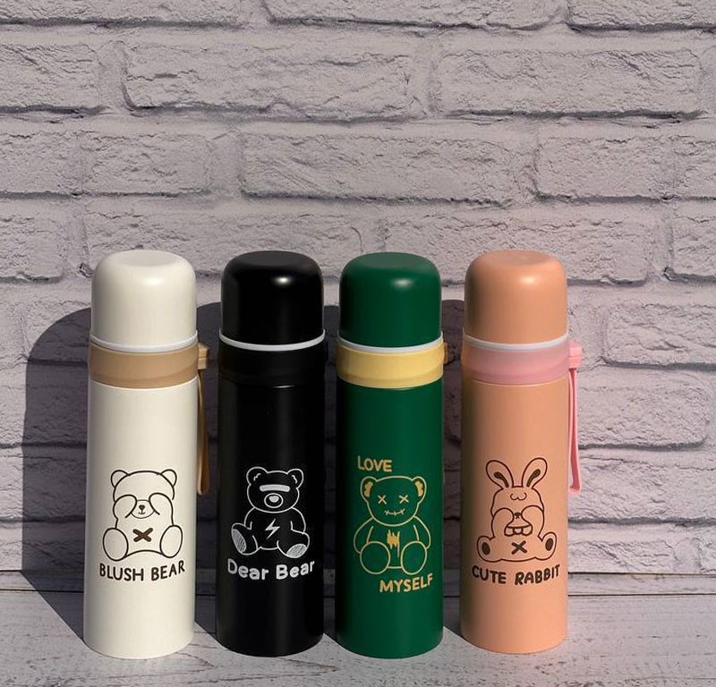 فلاسک استیل دو جداره حجم 500 میلی لیتر طرح حیوانات بابند سیلیکونی