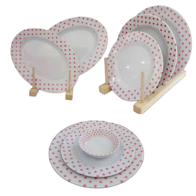 سرويس ملامين 34 پارچه يزد گل مدل مرواريد خالدار صورتي