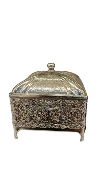 قندان مربع فلزي نقره اي