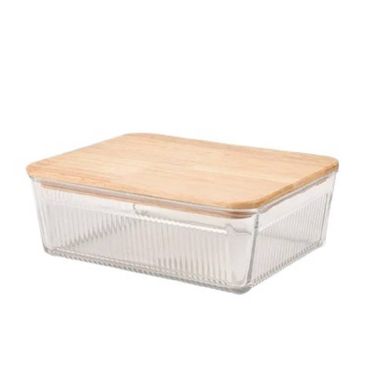 ظرف شیشه ای شیاردار 2.250 لیتر درب چوبی لیمون 2192