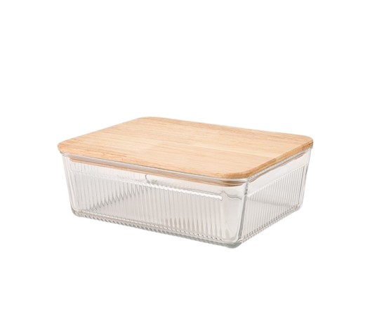 ظرف شیشه ای شیاردار لیمون درب چوبی 1/1 لیتر 2191