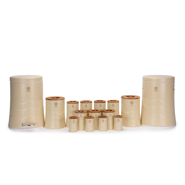 سرویس آشپزخانه اورانوس 15 پارچه بل شیپ کرم مات با درب چوبی