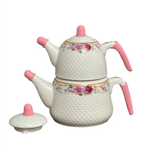 ست کتری و قوری سرامیکی مدل گل قرمز