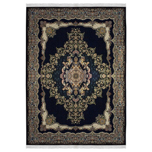 فرش ماشینی پاتریس طرح الماس زمینه سرمه ای 700 شانه