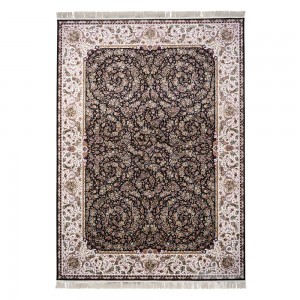 فرش ماشینی طرح گل فرنگ سرمه ای 1200 شانه