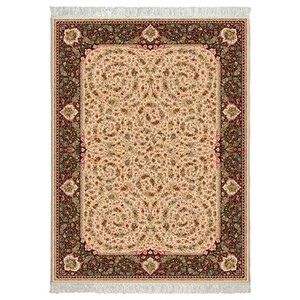 فرش ماشینی محتشم طرح گل فرنگ زمینه بادامی 1200 شانه