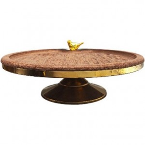 شیرینی خوری گرد پایه دار طرح موج طلایی