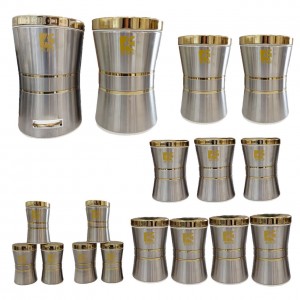 سرویس ۱۸ پارچه  کمر باریک استیل  Mrs  درب طلایی