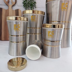 سرویس ۱۸ پارچه  کمر باریک استیل  Mrs  درب طلایی
