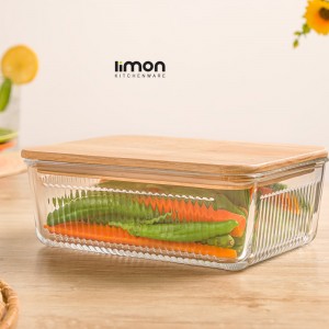 ظرف شیشه ای شیاردار لیمون درب چوبی 1/1 لیتر 2191