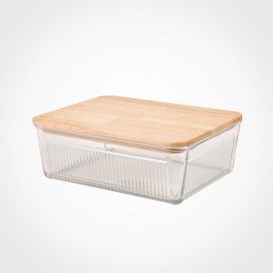 ظرف شیشه ای شیاردار لیمون درب چوبی 1/1 لیتر 2191