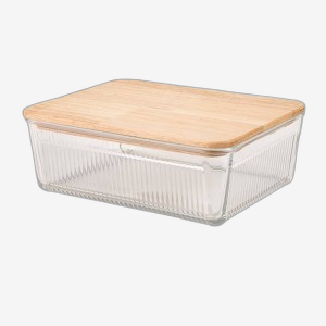 ظرف شیشه ای شیاردار 2.250 لیتر درب چوبی لیمون 2192