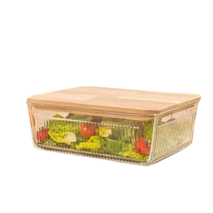 ظرف شیشه ای شیاردار 2.250 لیتر درب چوبی لیمون 2192