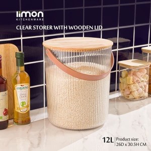 سطل شیاردار درب چوبی 12 لیتر لیمون با بدنه اکرولیکی کد: 245559