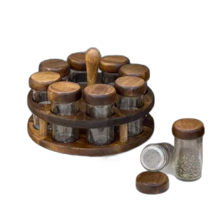 جا ادویه گرد گردان هشت تایی چوب آکاسیا کد 99082