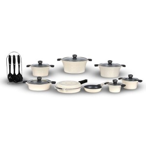 سرویس قابلمه چدن گرانیتی 22 پارچه ساپر کرم