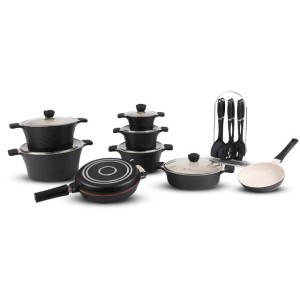 سرویس قابلمه چدن گرانیتی 22 پارچه ساپر مشکی