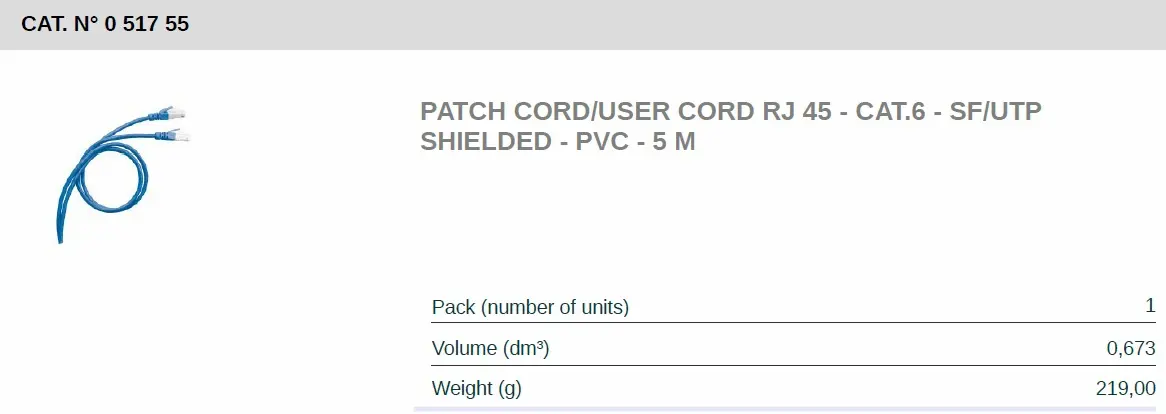 پچ کورد ۵ متری Cat6SFTP لگراند