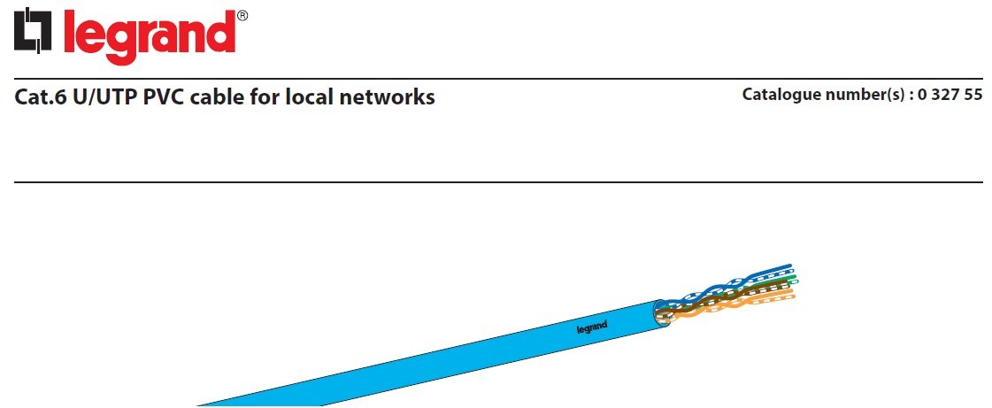 مشخصات فیزیکی کابل cat6utp لگراند