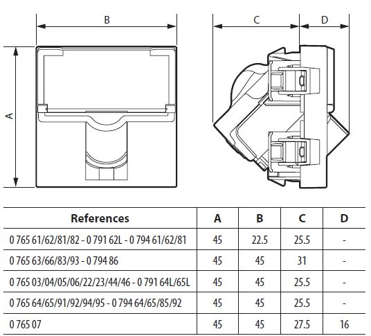 ابعاد کیستون شبکه Cat6utp لگراند