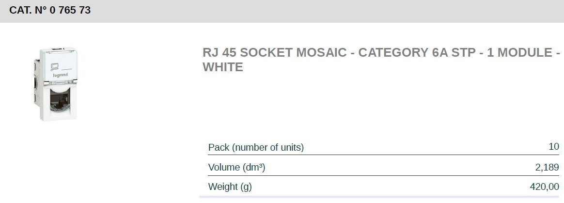 مشخصات کلی کیستون شبکه لگراند Cat6ASFTP باریک