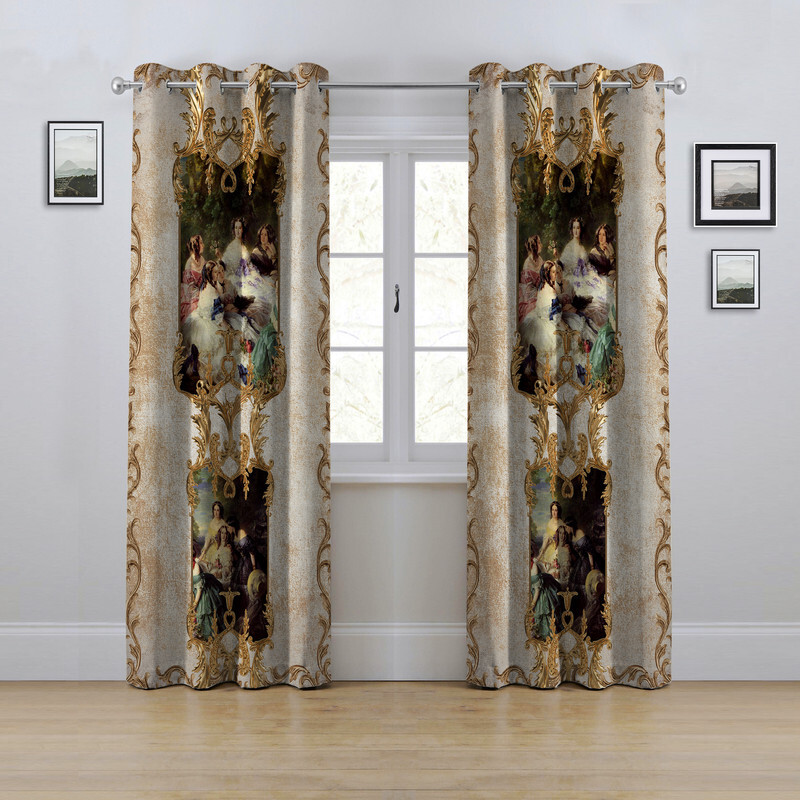 پرده مدل پانچی طرح نقاشی و پتینه سایز 280x145 سانتی متر